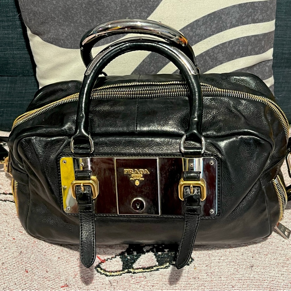 Authentic Prada black leather purse